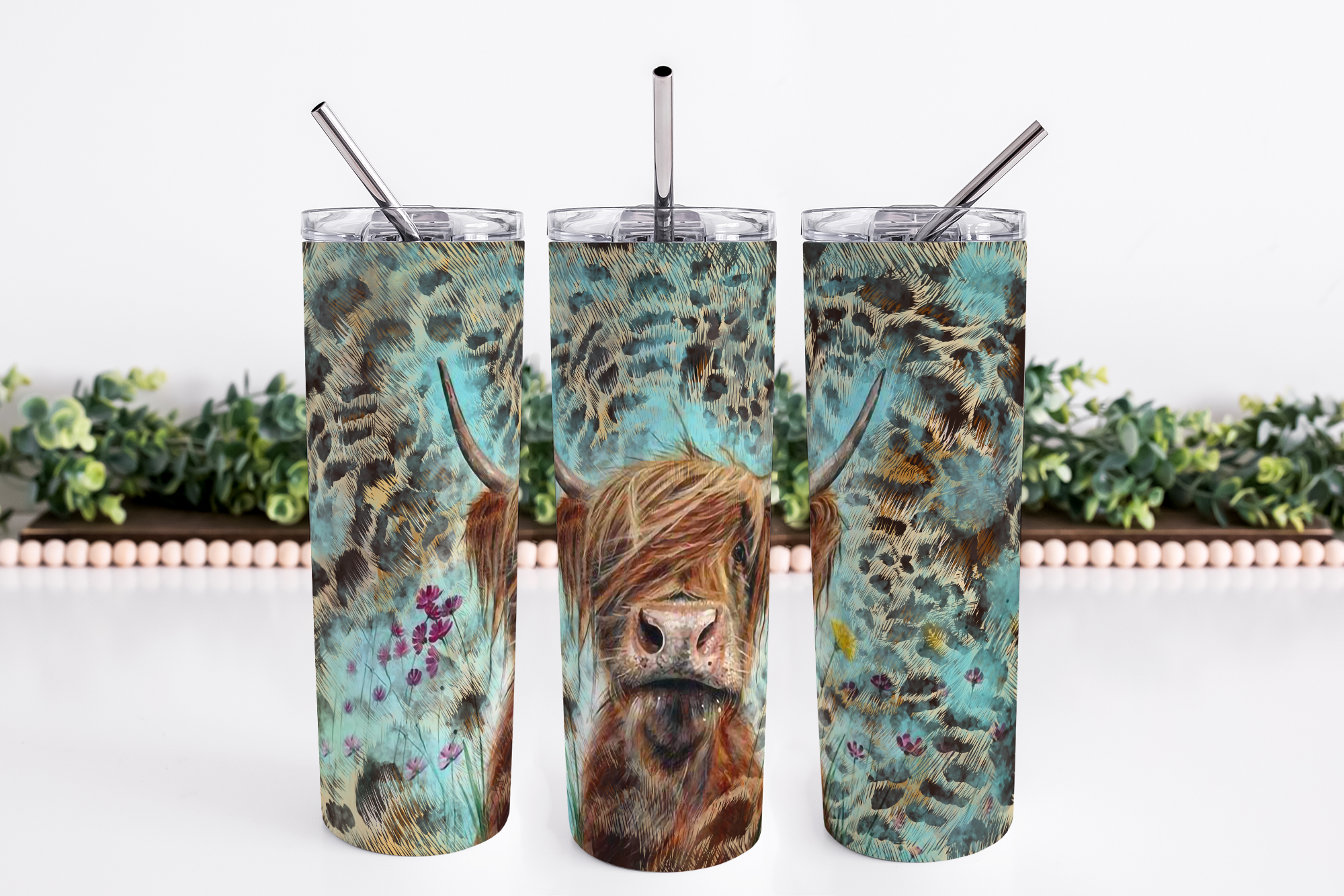 Fluffy Highland Cow Pattern Personalized Skinny Tumbler with Lid and S –  Simply Stained Shop