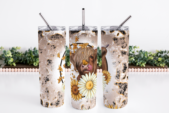 Highland Cow and Sunflowers - 20 oz Skinny Tumbler