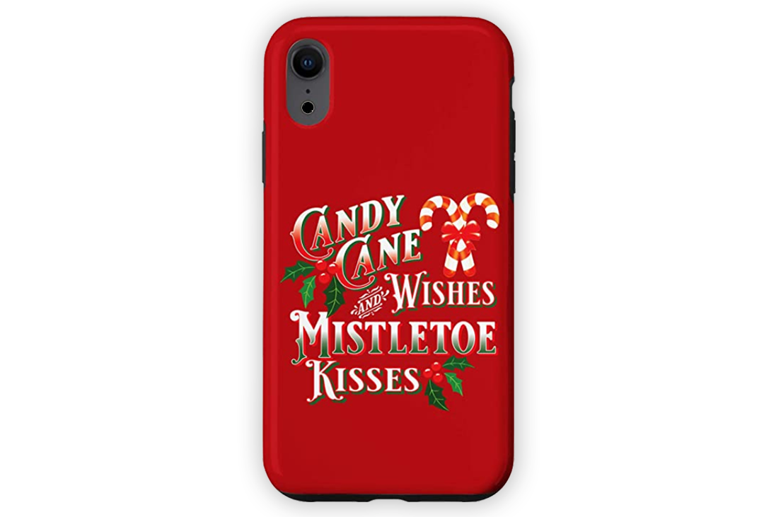 iPhone XR Candy Cane Wishes Mistletoe Kisses Novelty Christmas Phone Case