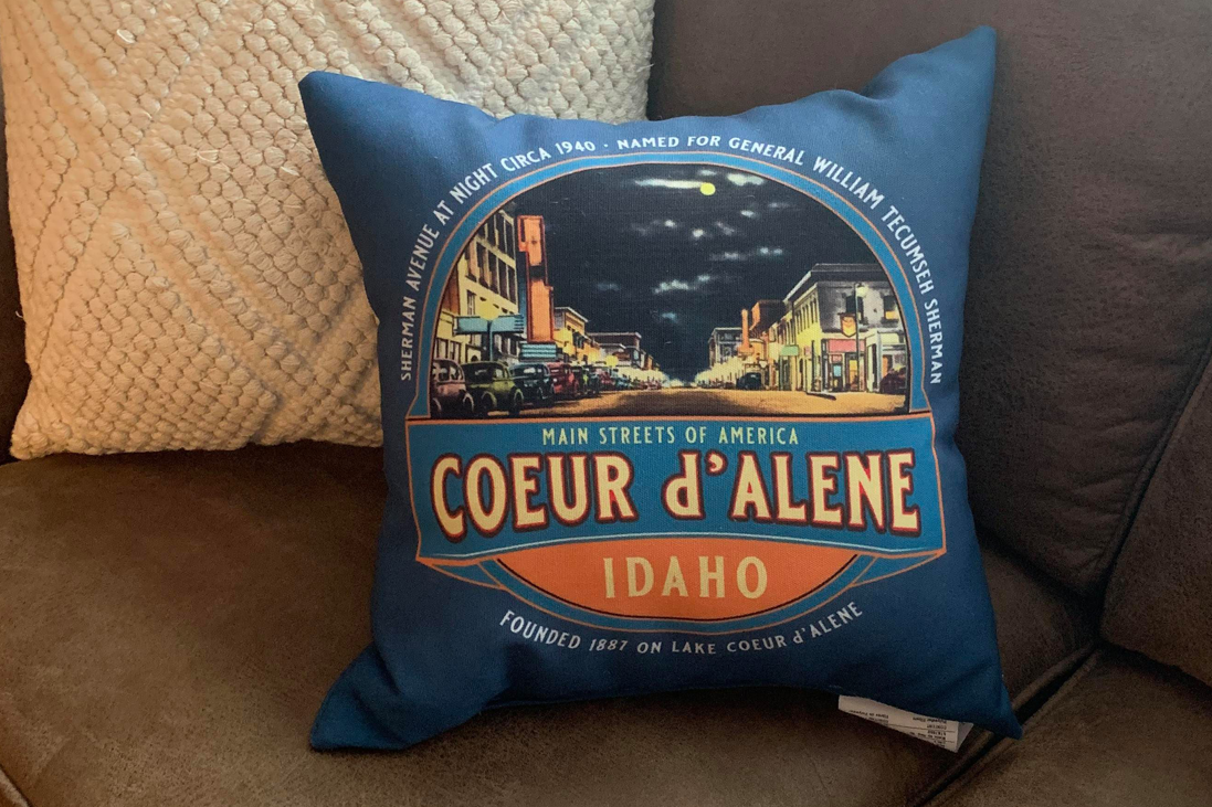 Vintage Coeur d'Alene Idaho Downtown Sherman Avenue Throw Pillow