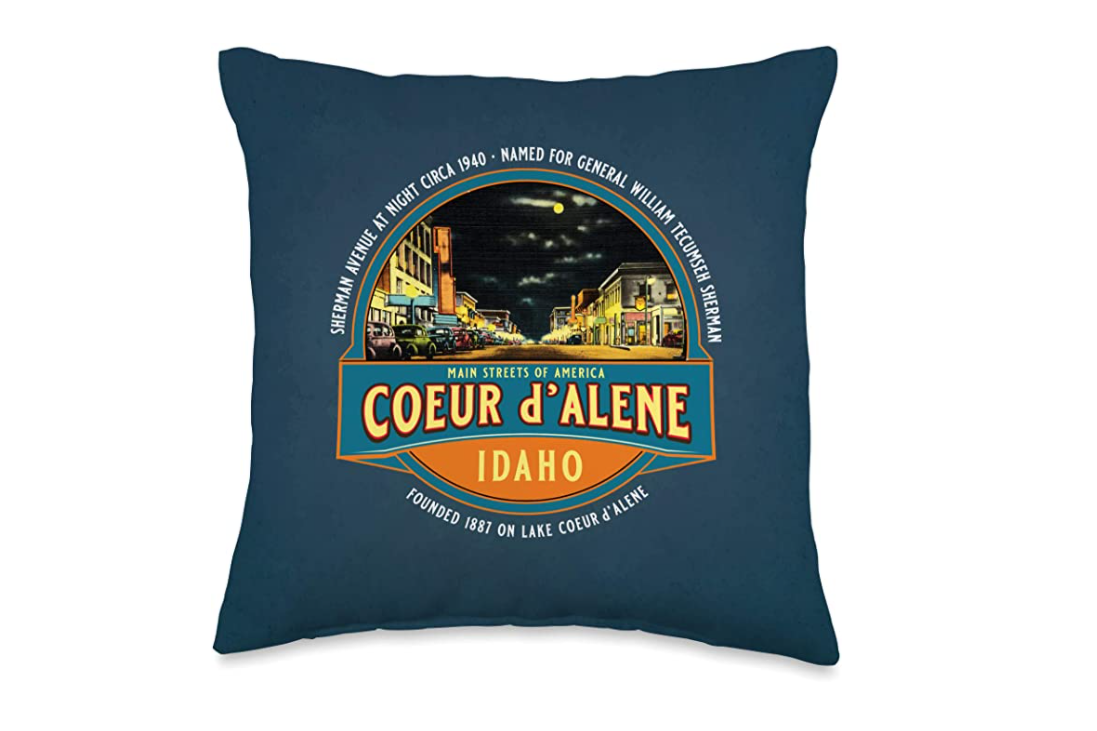 Vintage Coeur d'Alene Idaho Downtown Sherman Avenue Throw Pillow
